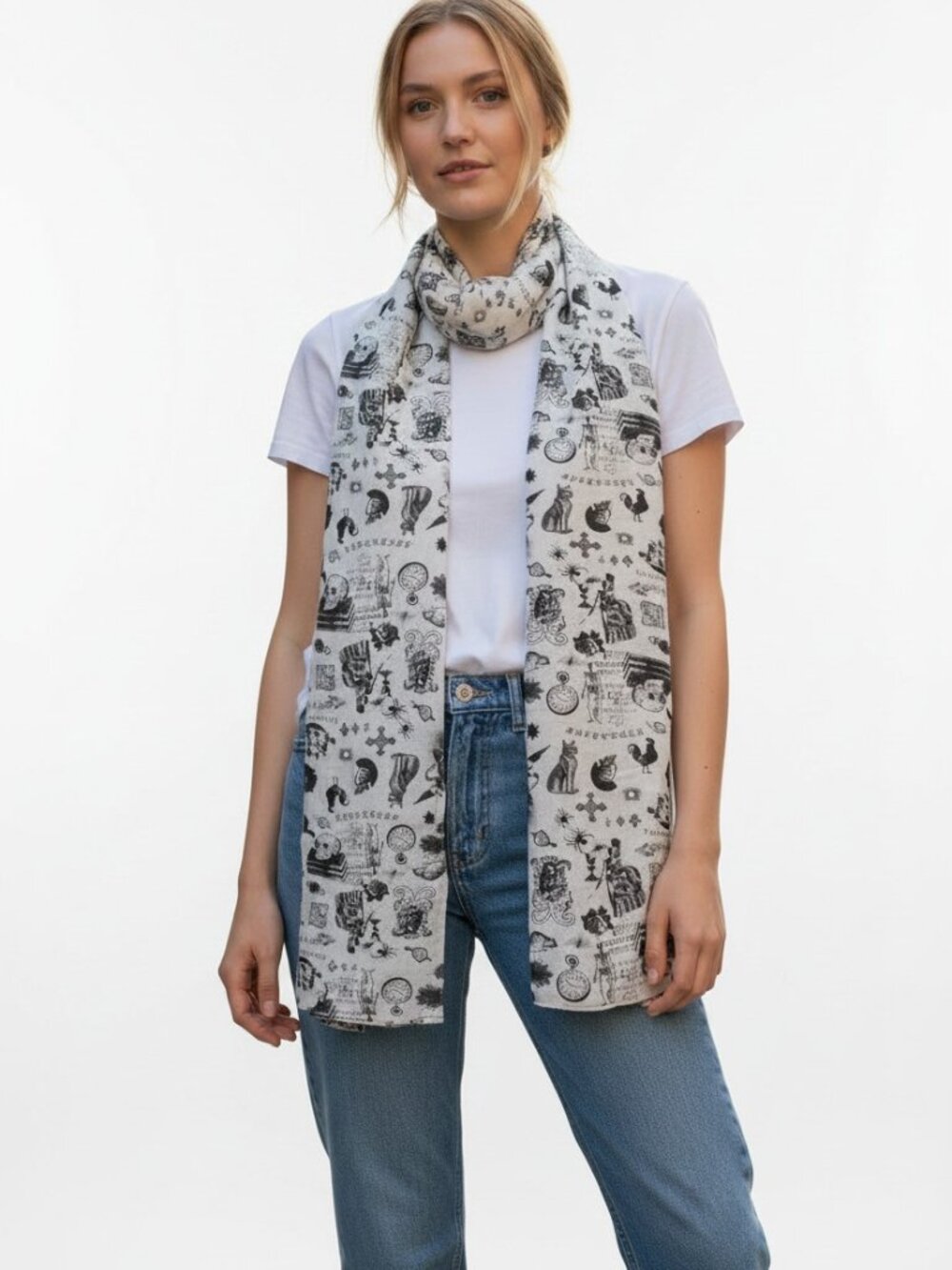 Whimsical scull silk scarf - Picture 10 of 10